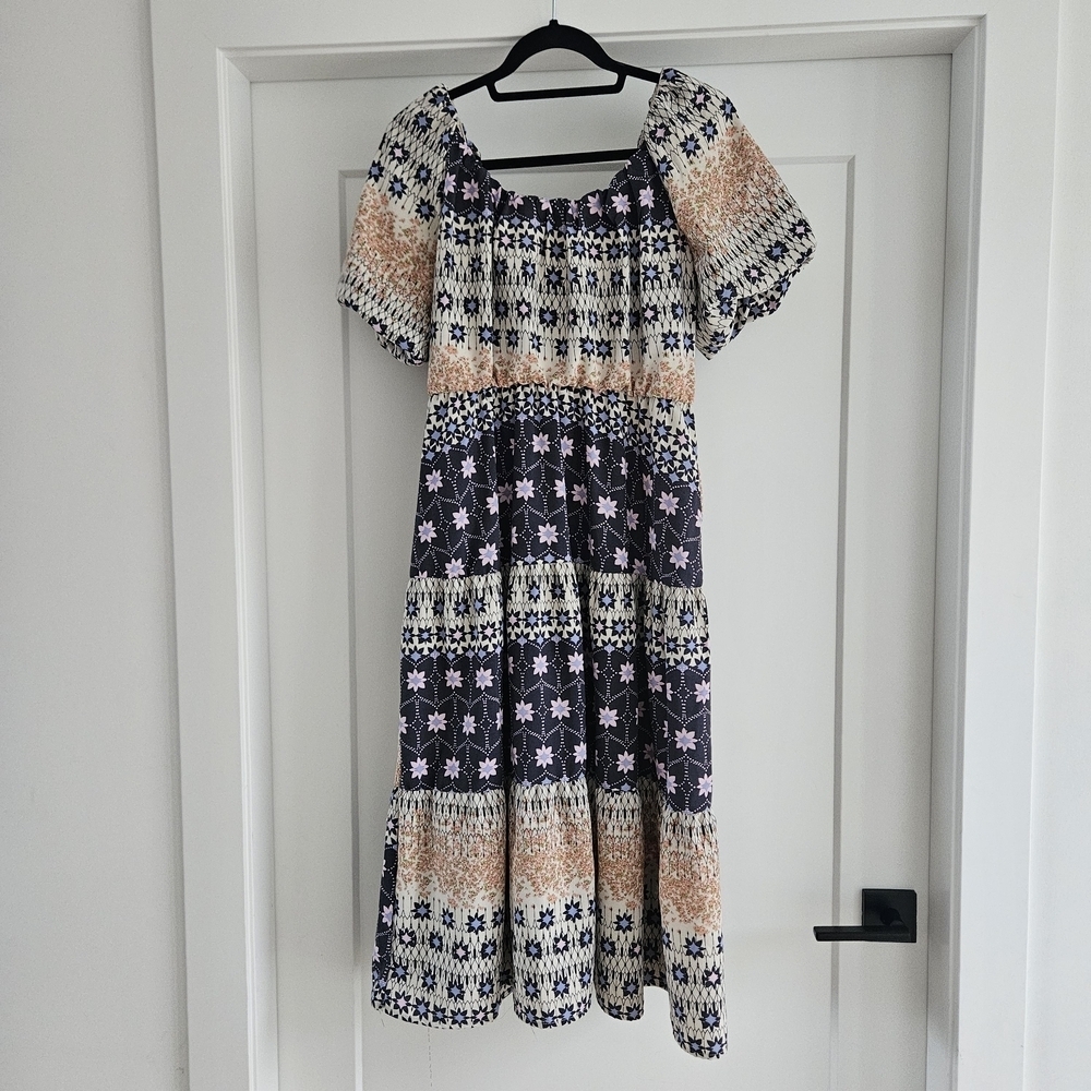Dex Multicolor Patterned Midi Dress Size Medium